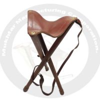 Three leg stool with leather seat and belt
