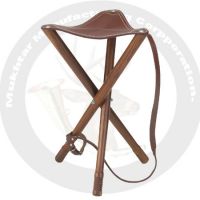 Three leg stool with leather seat