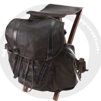 Leather bag with wood stool